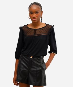 bata feminina de viscose com recorte preta
