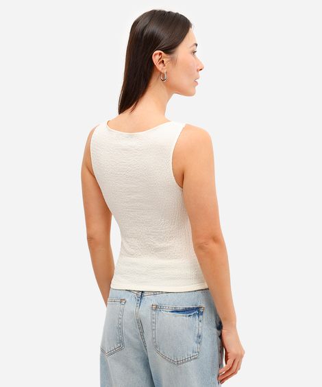 regata feminina decote canoa texturizada off white