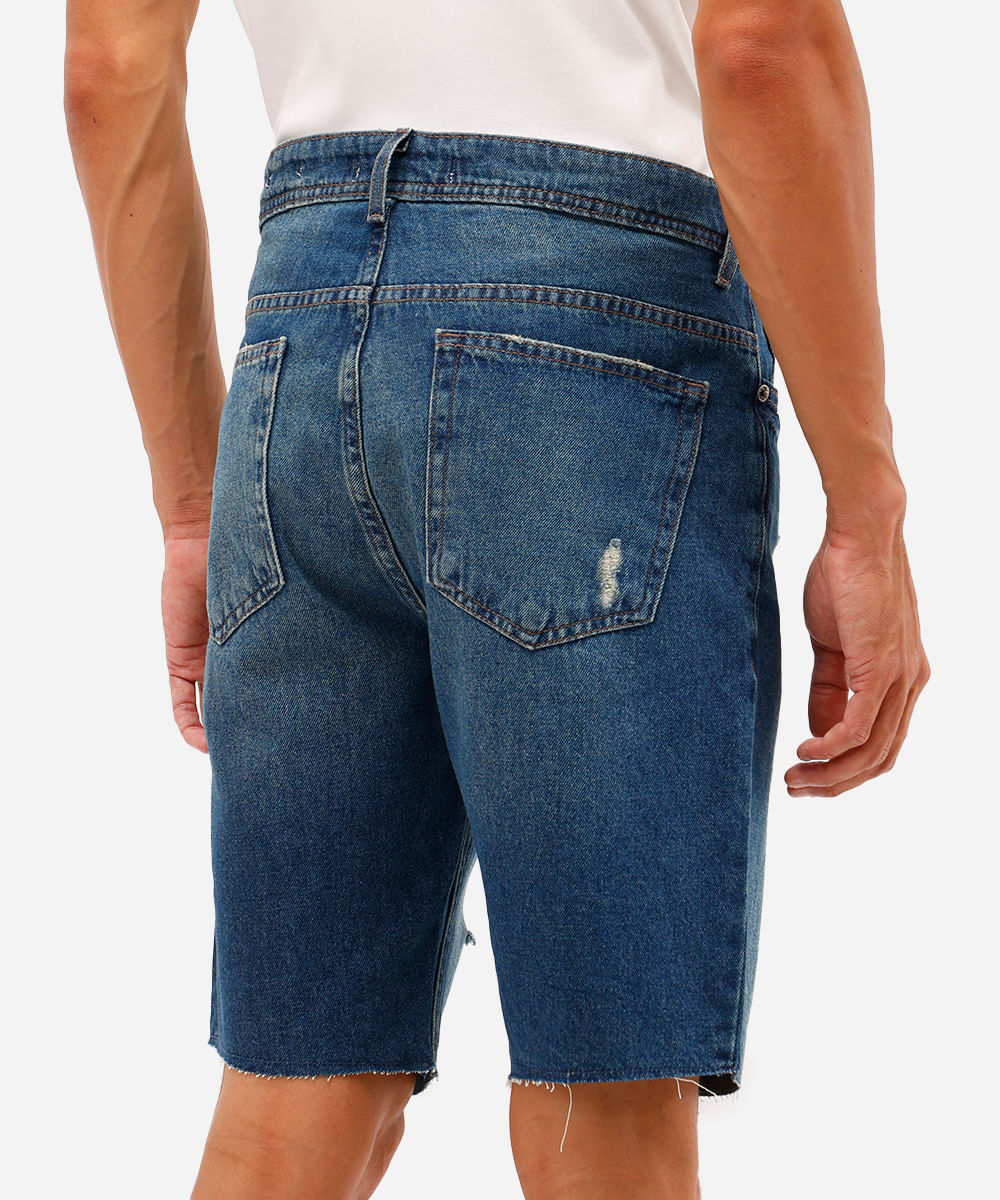 bermuda slim masculina jeans destroyed azul