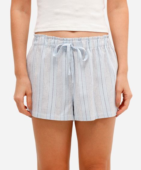 short curto feminino de pijama listrado azul