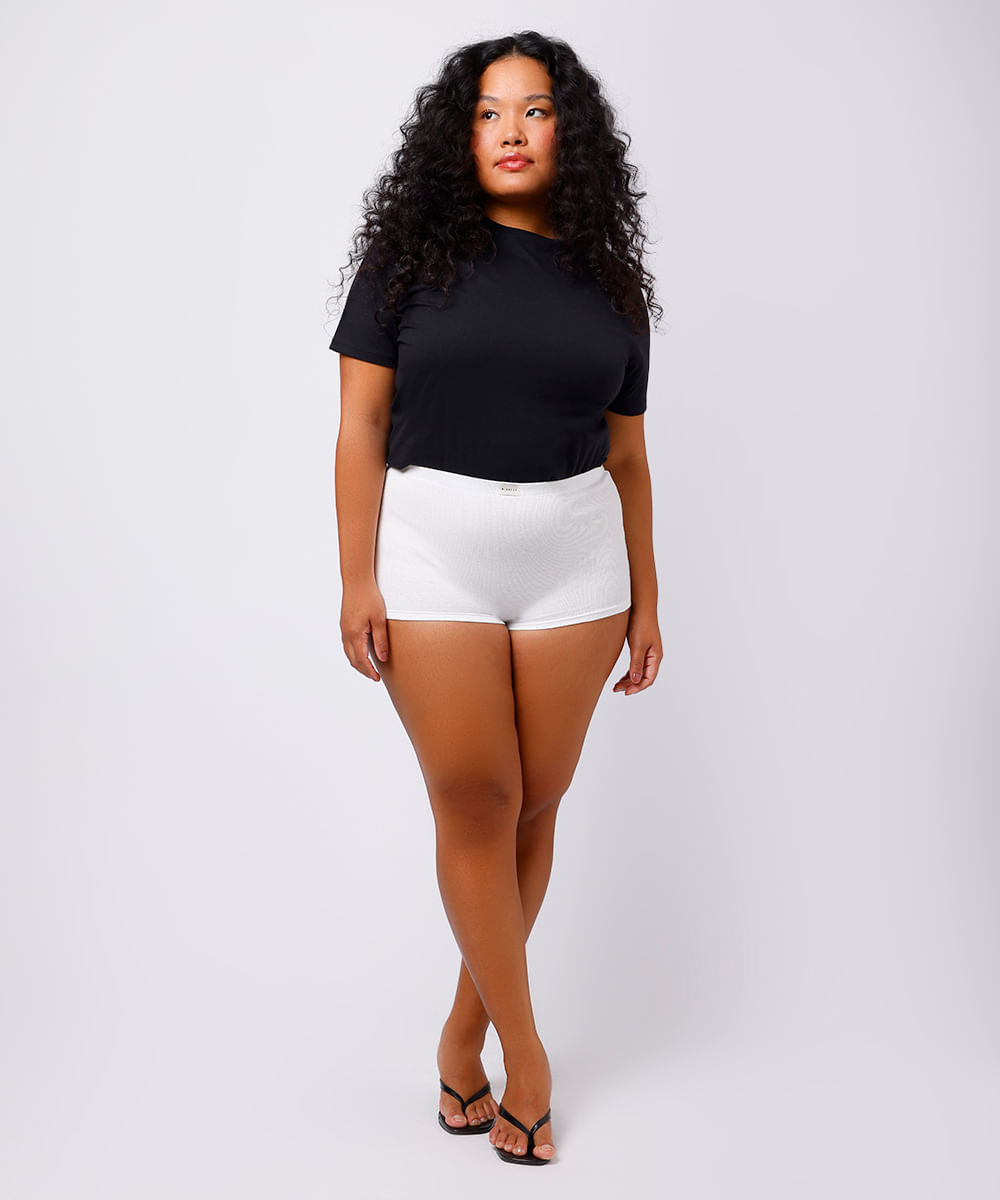 calcinha hot pant feminina de algodão canelada mindset plus size off white