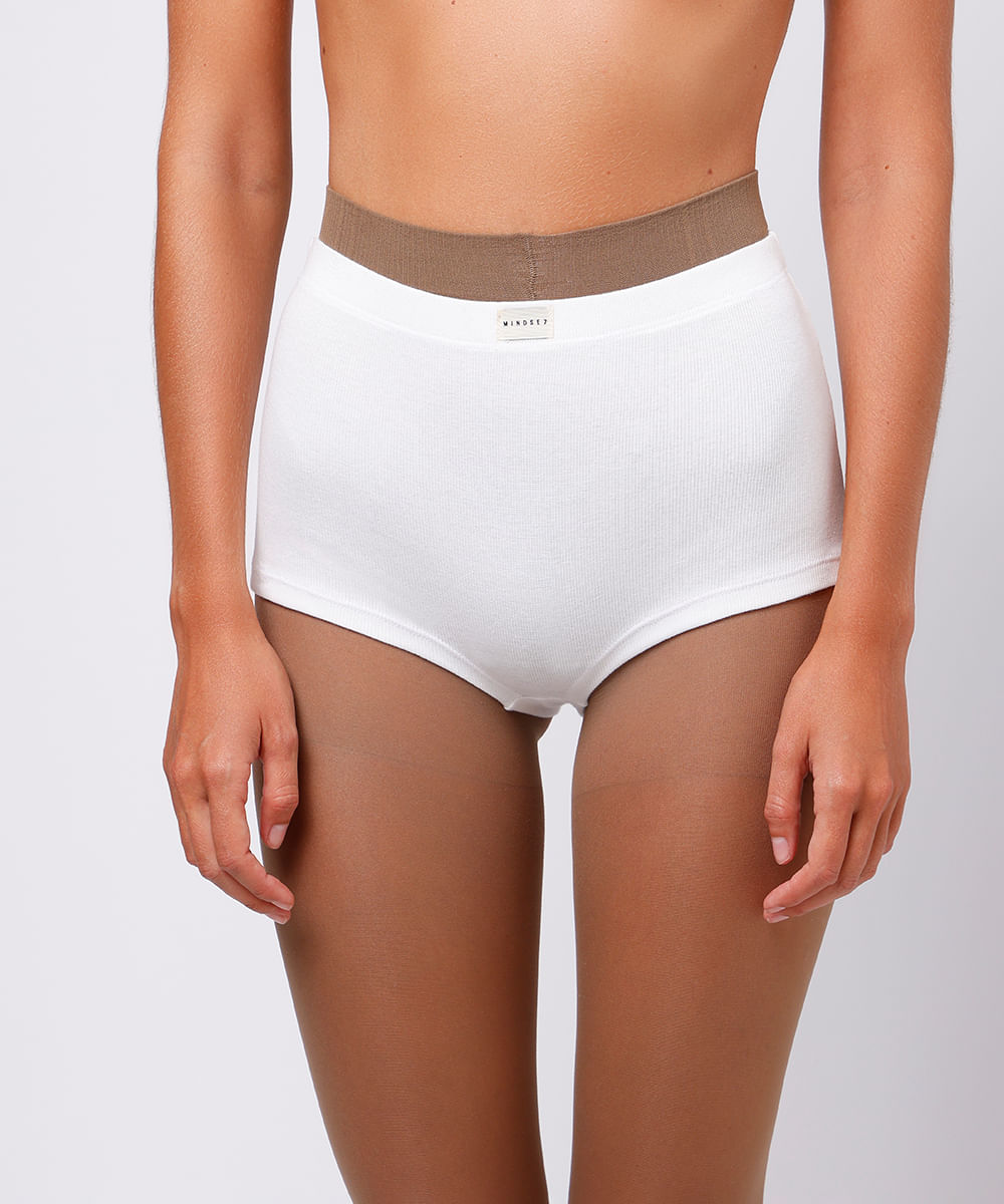 calcinha hot pant feminina de algodão canelada mindset off white
