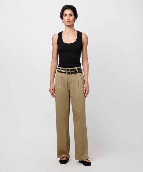 calça reta feminina de alfaiataria com cintos mindset verde