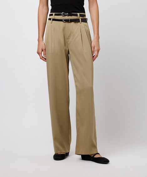 calça reta feminina de alfaiataria com cintos mindset verde