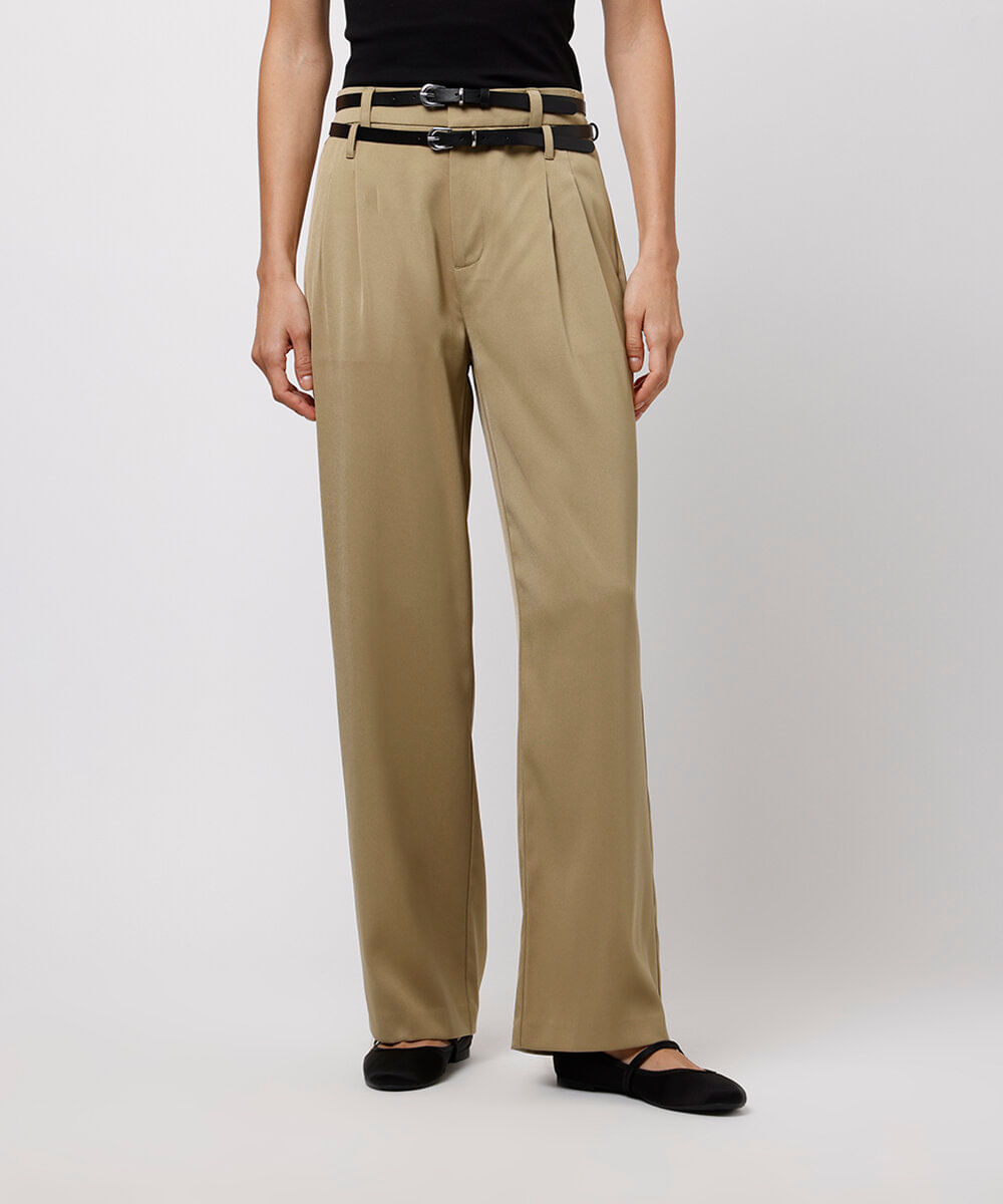 calça reta feminina de alfaiataria com cintos mindset verde