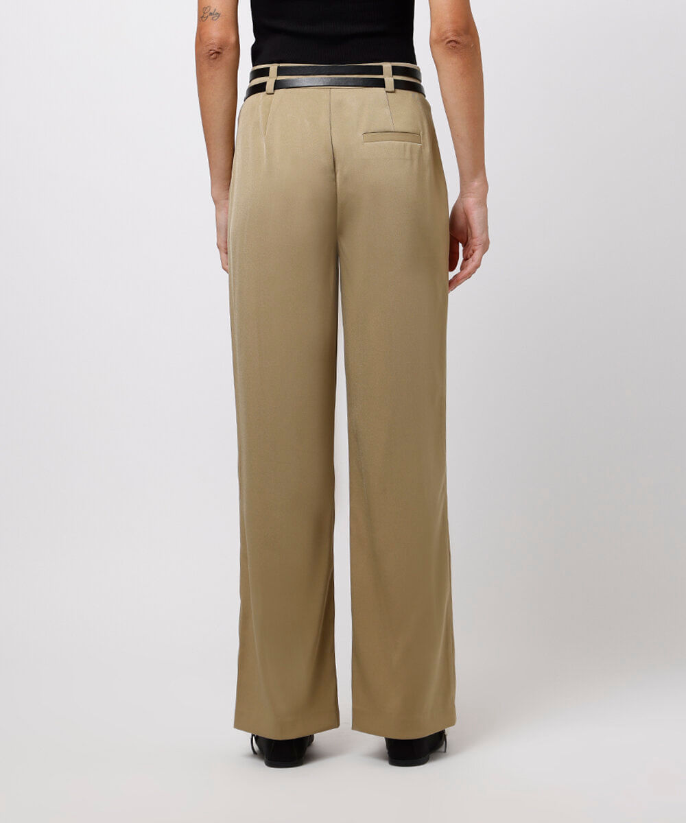 calça reta feminina de alfaiataria com cintos mindset verde