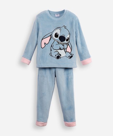 pijama longo infantil de fleece stitch azul