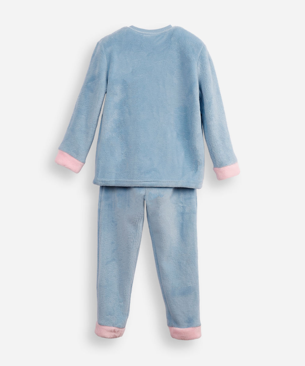 pijama longo infantil de fleece stitch azul