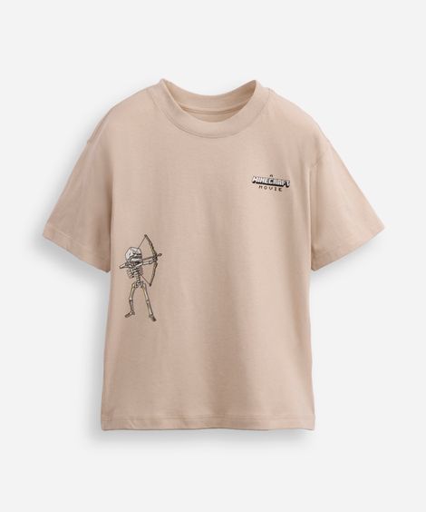 camiseta oversized de algodão infantil minecraft bege