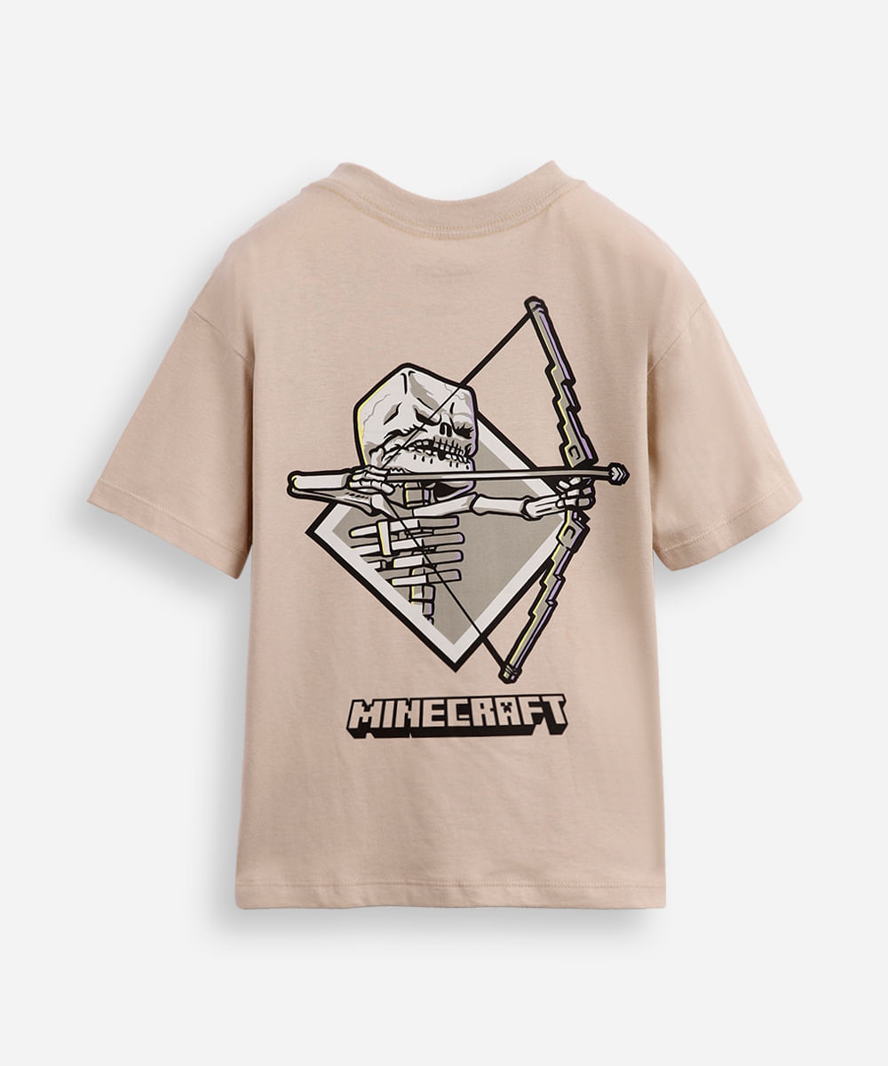 camiseta oversized de algodão infantil minecraft bege