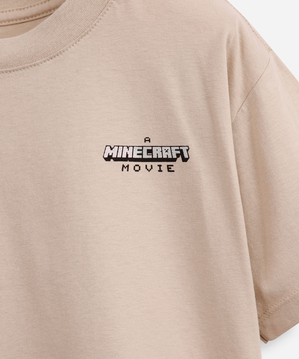 camiseta oversized de algodão infantil minecraft bege