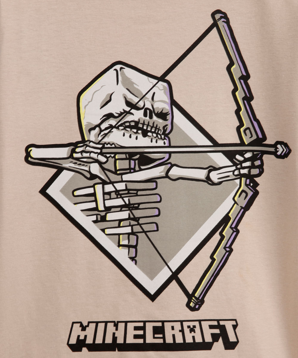 camiseta oversized de algodão infantil minecraft bege