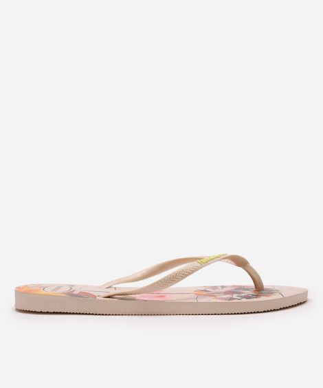 chinelo havaianas slim summer bliss floral bege
