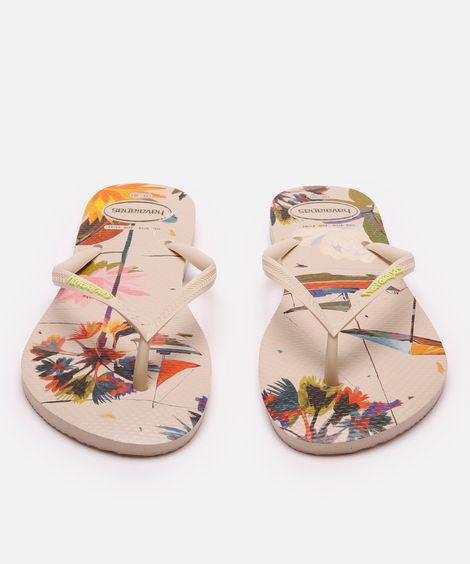 chinelo havaianas slim summer bliss floral bege