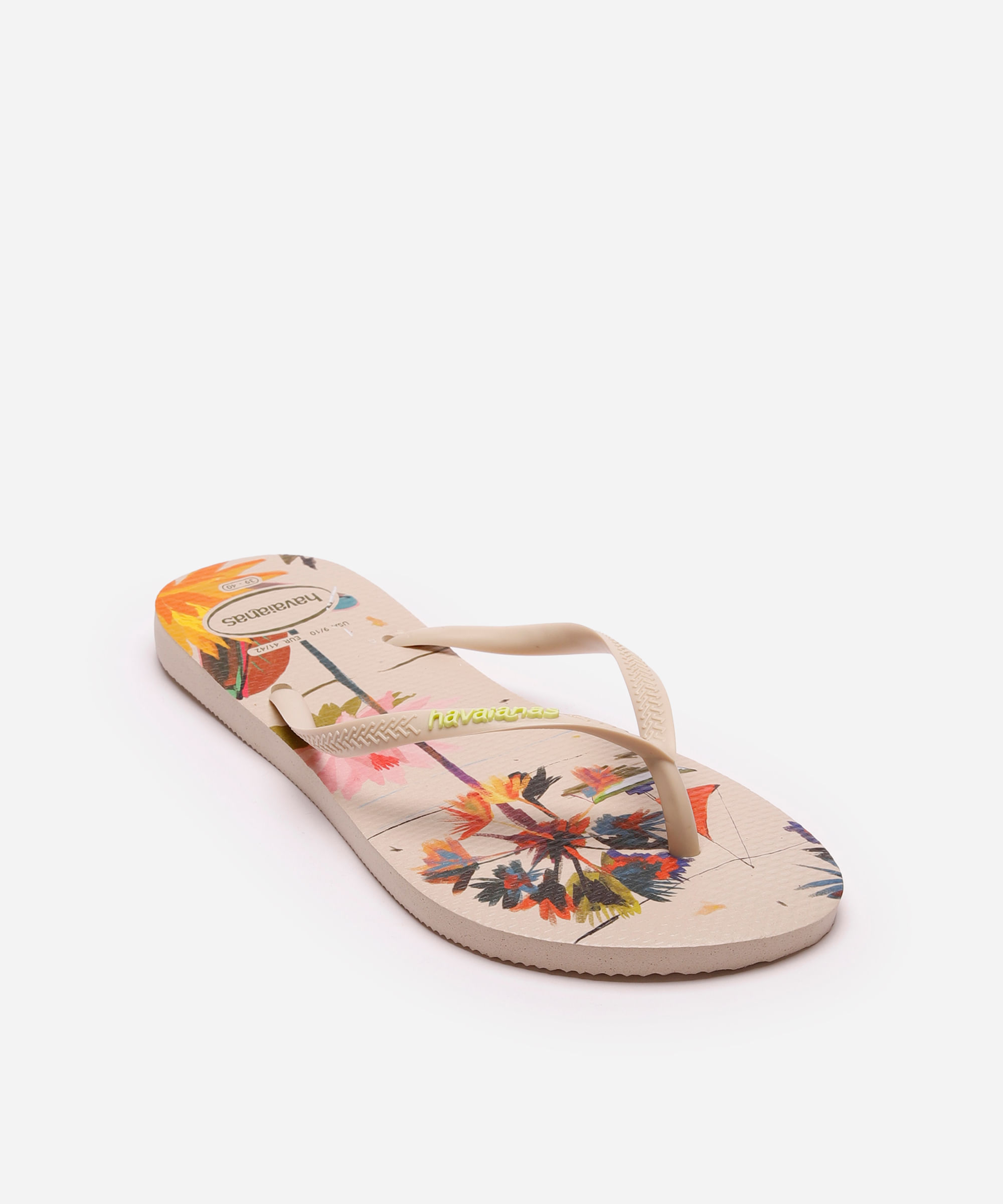 chinelo havaianas slim summer bliss floral bege