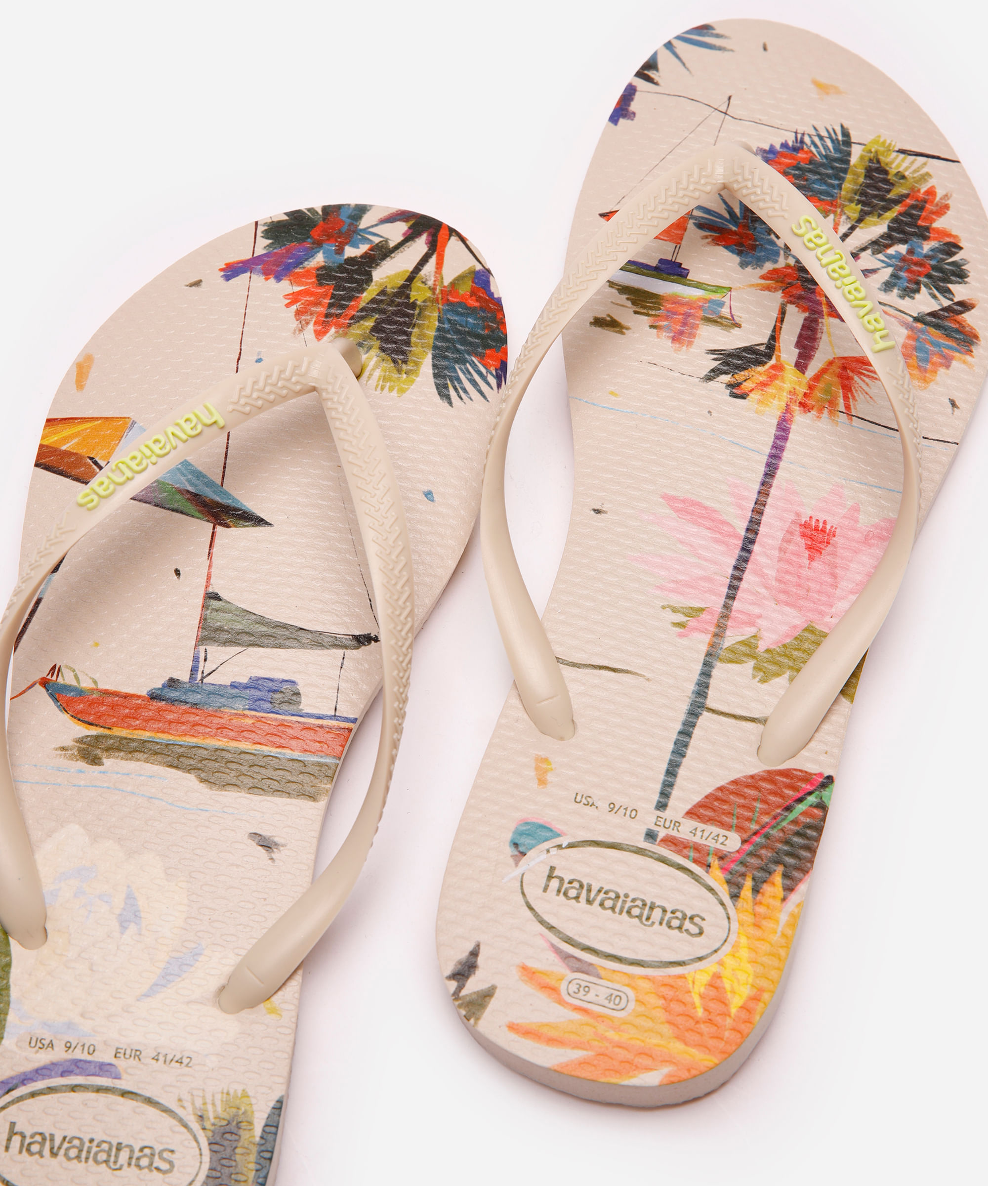 chinelo havaianas slim summer bliss floral bege