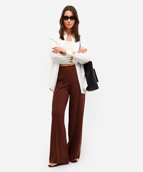 calça wide leg feminina com recorte cintura alta