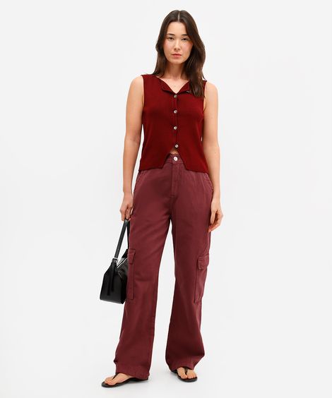 calça cargo feminina de sarja cintura média vinho