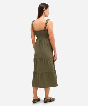 vestido midi texturizado com recortes alças médias verde