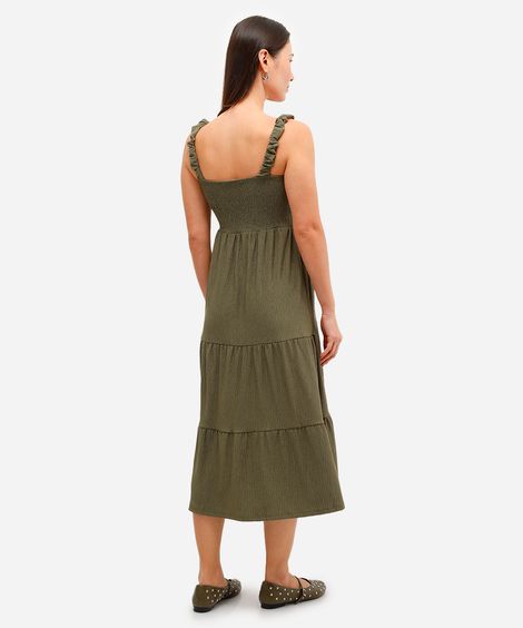vestido midi texturizado com recortes alças médias verde