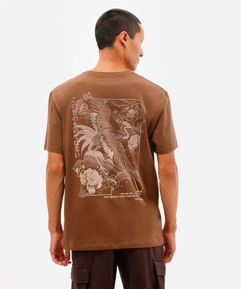 camiseta masculina de algodão peruano estampada marrom