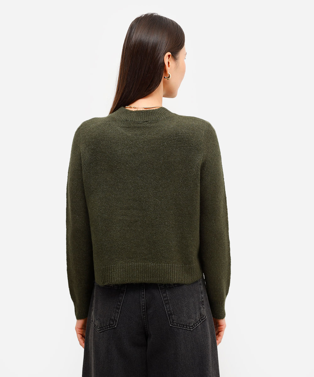 suéter básico feminino cropped de tricot verde