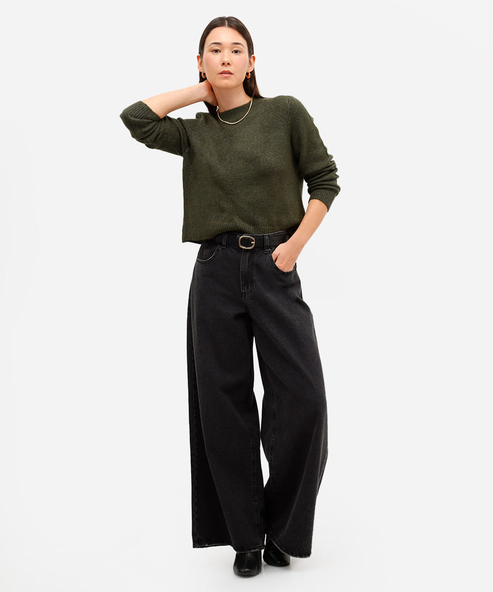 suéter básico feminino cropped de tricot verde