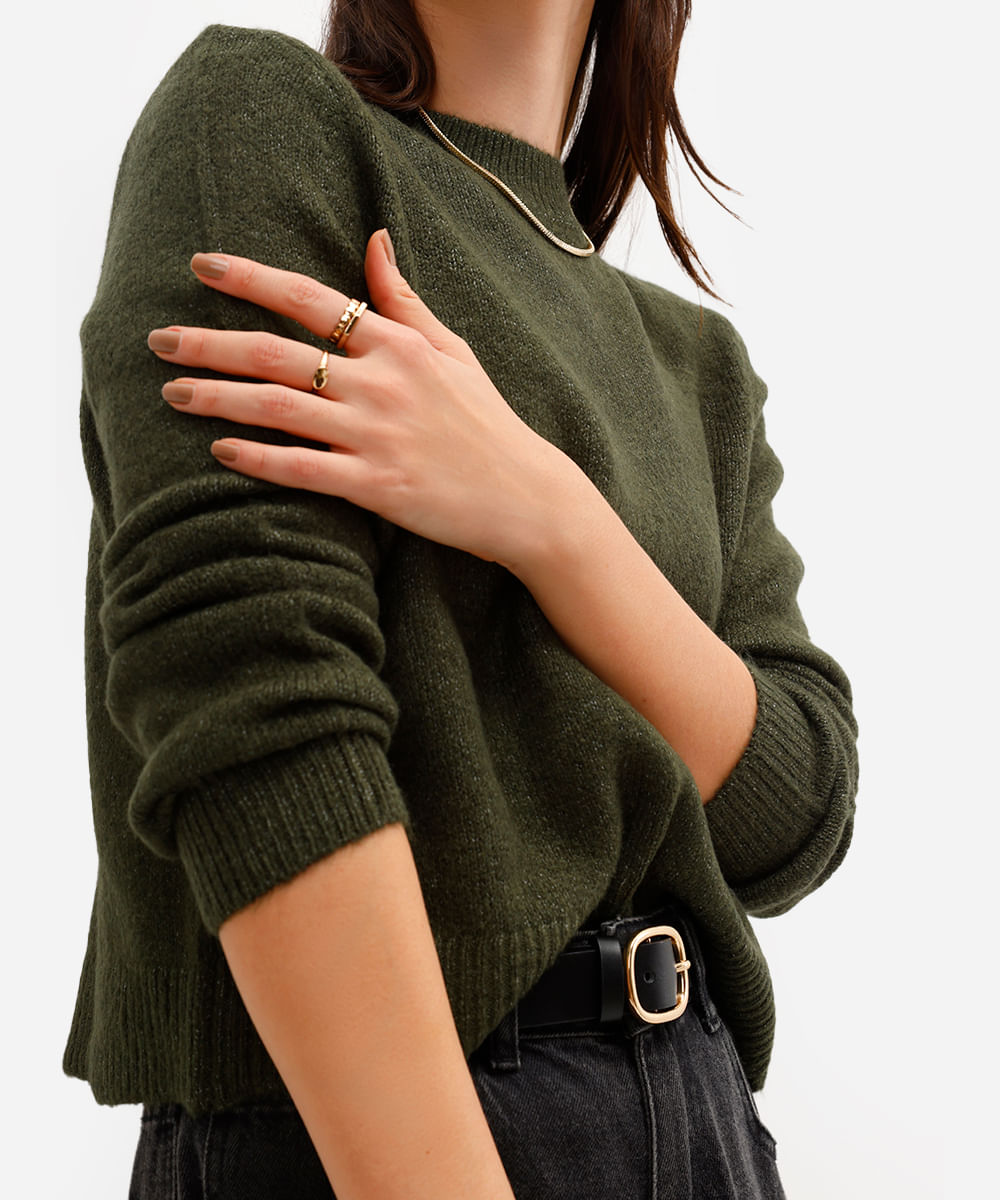 suéter básico feminino cropped de tricot verde