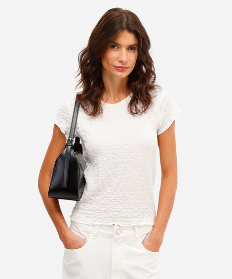 blusa feminina manga curta texturizada off white