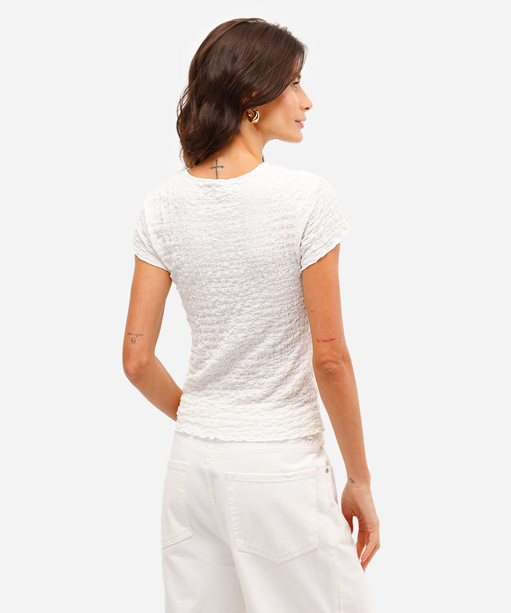 blusa feminina manga curta texturizada off white
