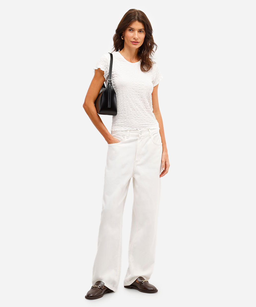 blusa feminina manga curta texturizada off white