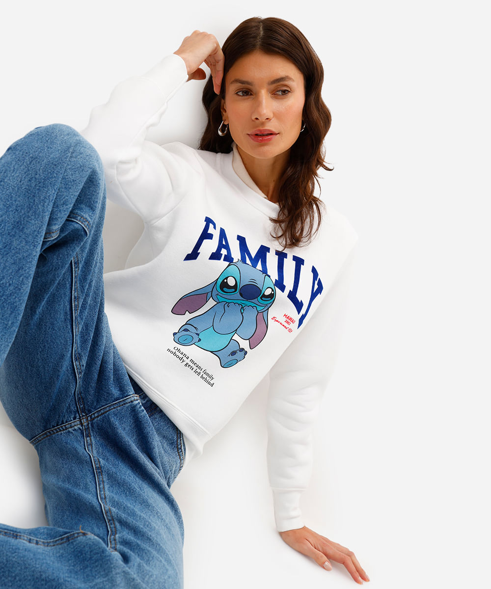 blusão feminino de moletom stitch off white