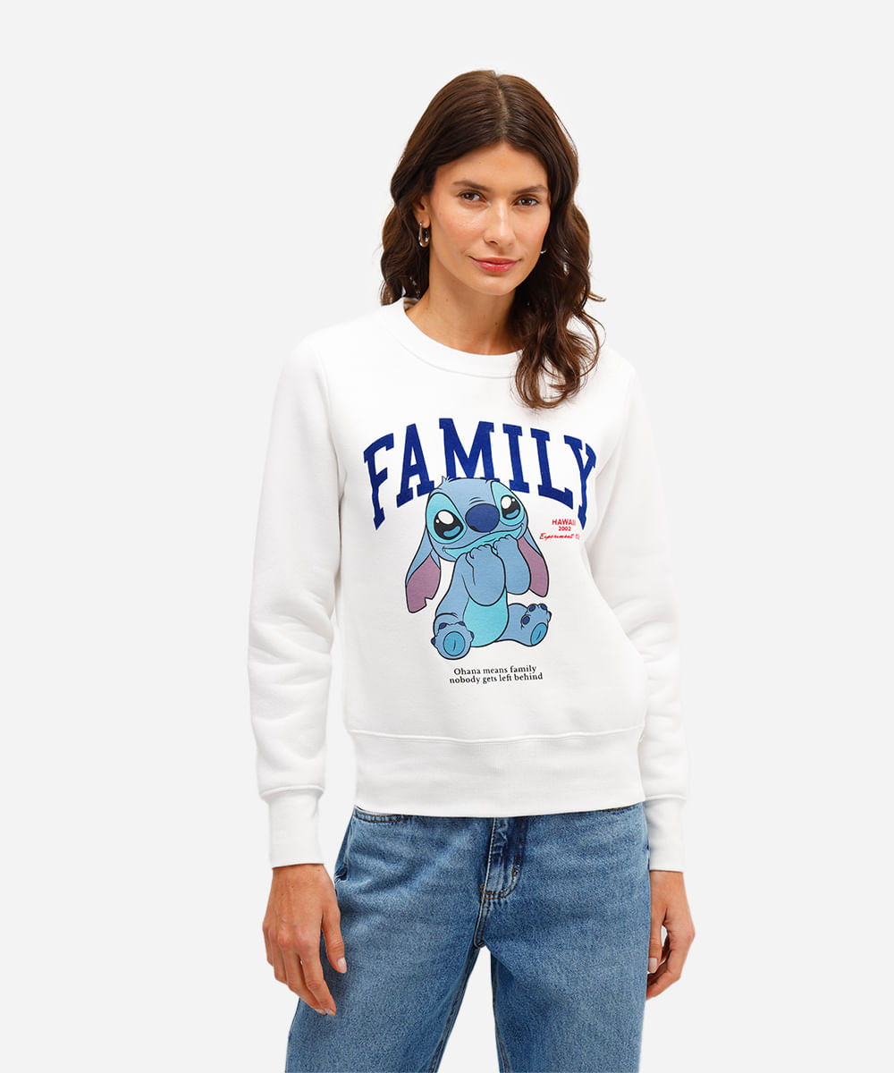 blusão feminino de moletom stitch off white