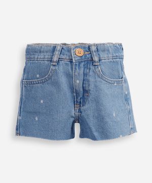 short evasê infantil jeans com poá azul