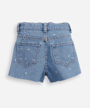 short evasê infantil jeans com poá azul