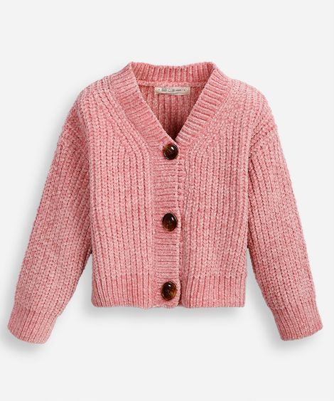 cardigan infantil de tricot gola v rosa