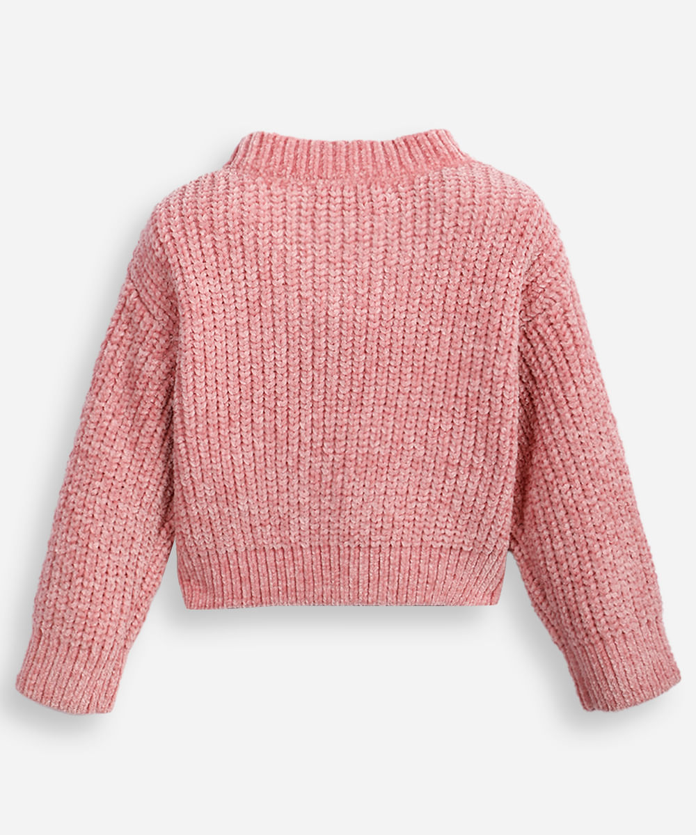 cardigan infantil de tricot gola v rosa
