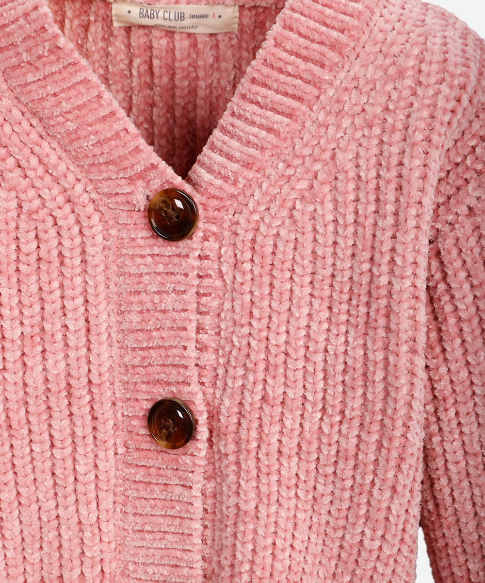 cardigan infantil de tricot gola v rosa
