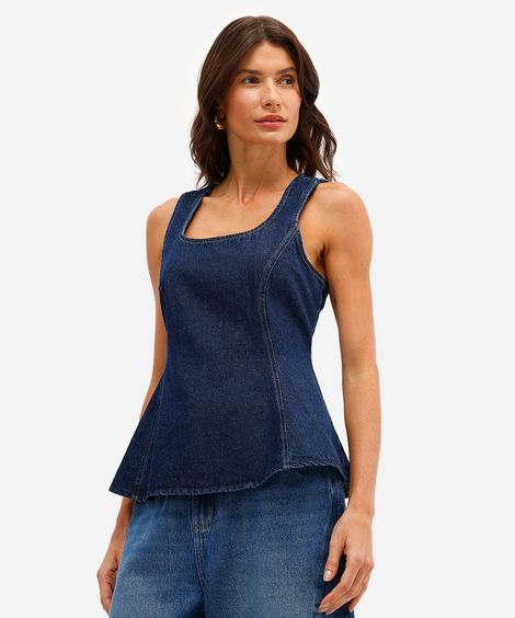 blusa feminina jeans com peplum azul