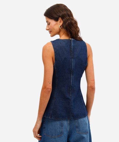 blusa feminina jeans com peplum azul