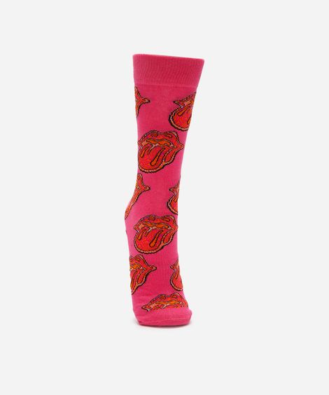 meia masculina cano alto the rolling stones rosa