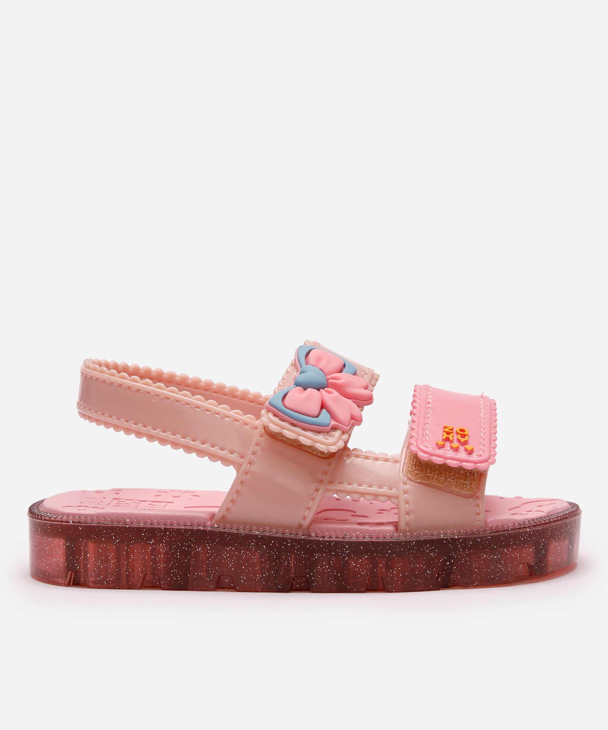 sandália infantil com velcro lacinho rosa