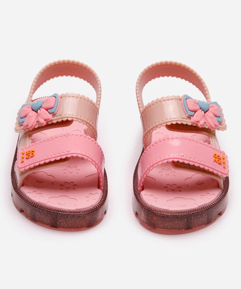sandália infantil com velcro lacinho rosa
