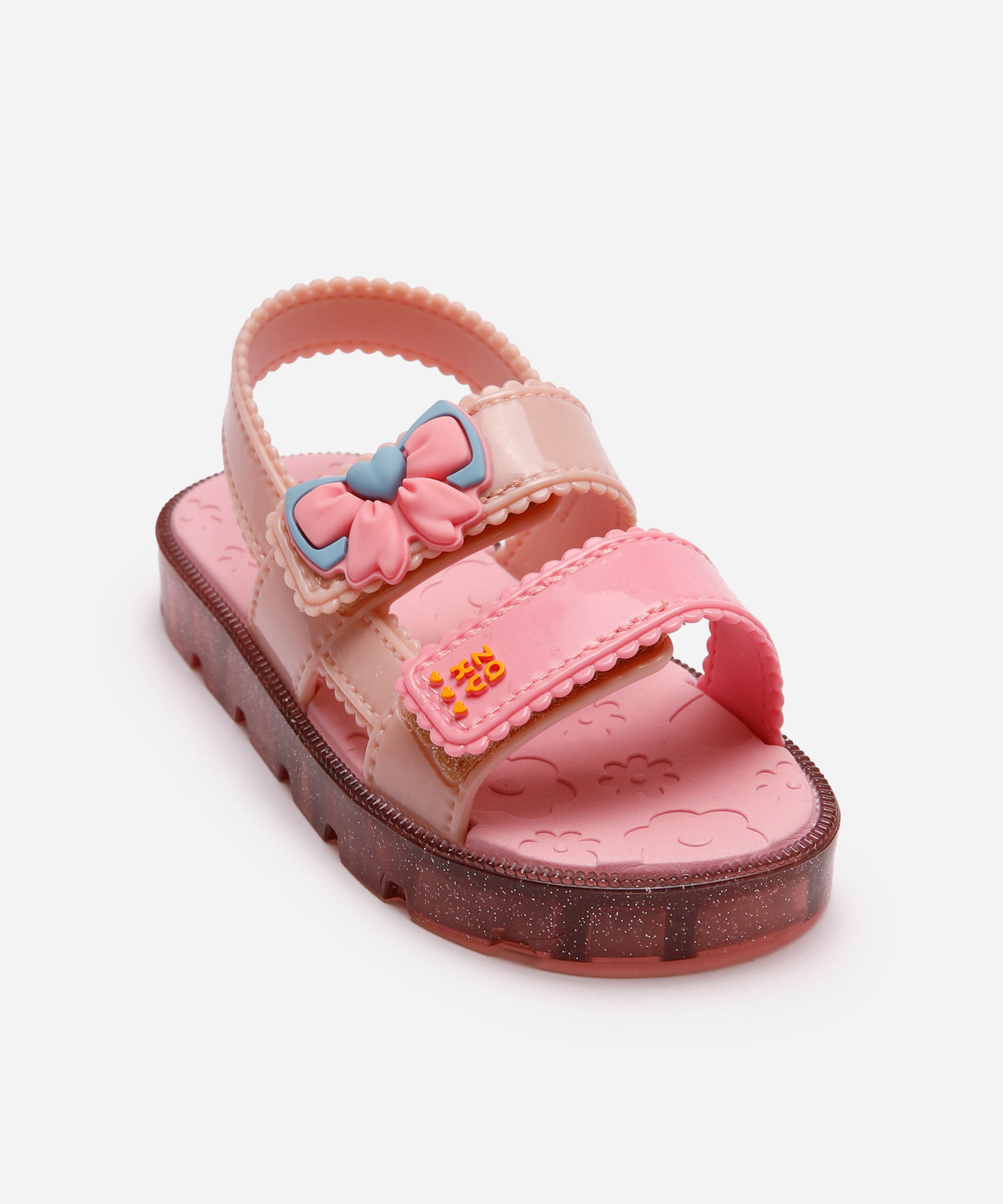 sandália infantil com velcro lacinho rosa