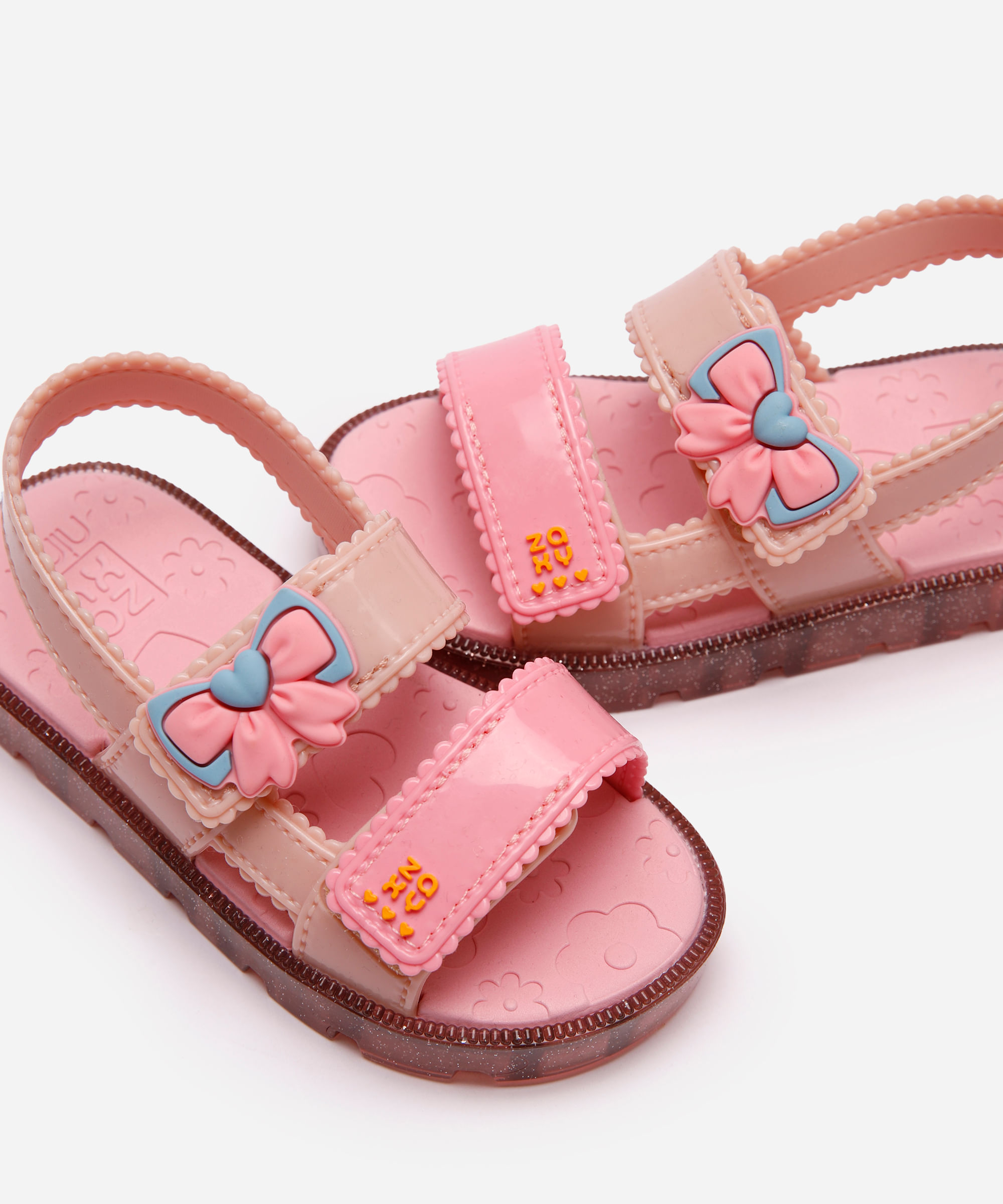 sandália infantil com velcro lacinho rosa