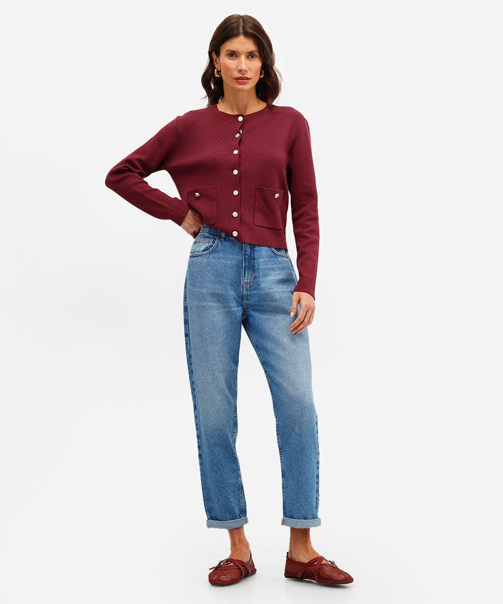 calça mom feminina jeans cintura alta azul