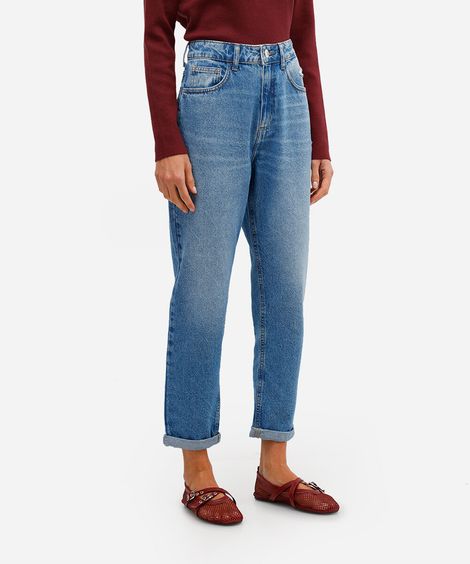 calça mom feminina jeans cintura alta azul
