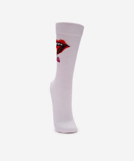 meia masculina cano longo the rolling stones branca
