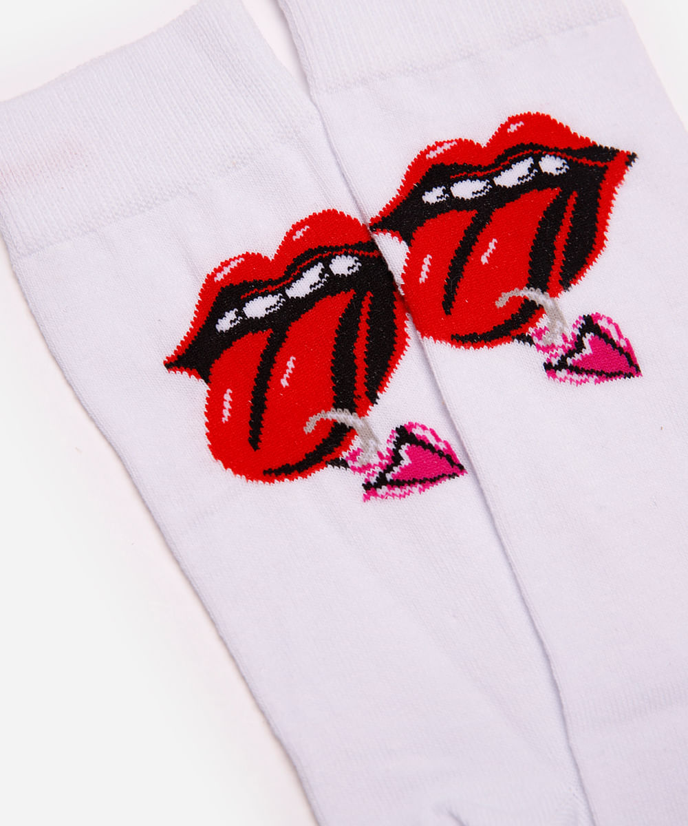 meia masculina cano longo the rolling stones branca