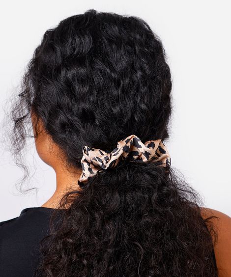 kit de 2 elásticos de cabelo scrunchie animal print e laise mindset colorido